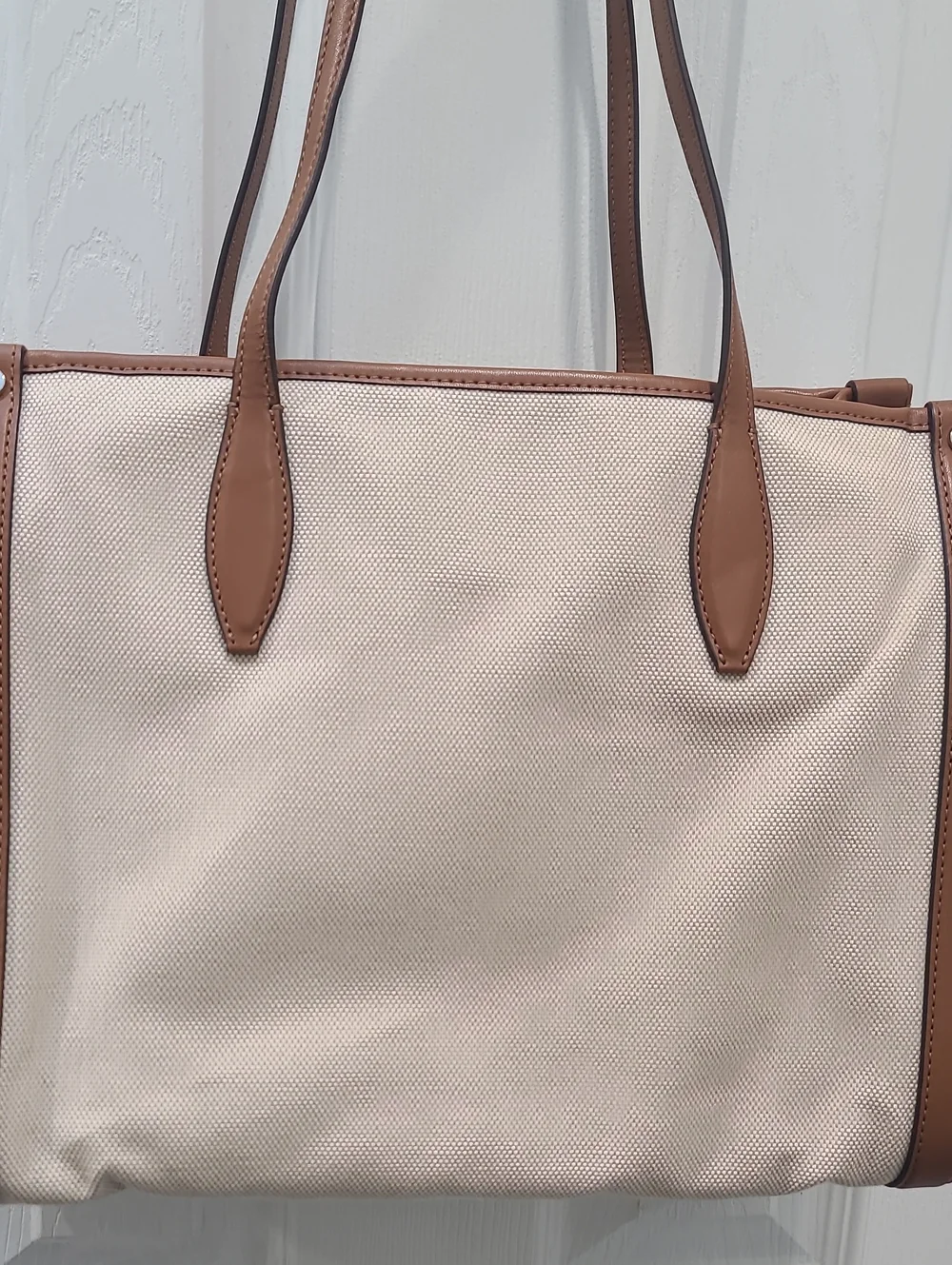 kate spade Beige Canvas Tote with Brown Trim and Yellow Charm